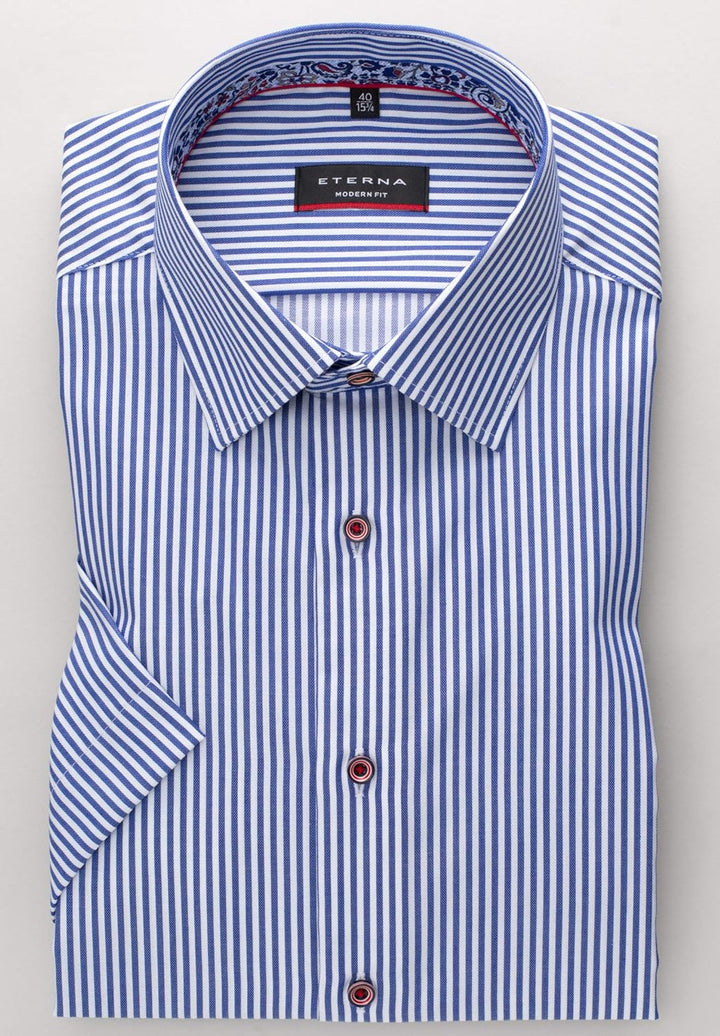 eterna Kurzarm Hemd Modern Fit Twill gestreift