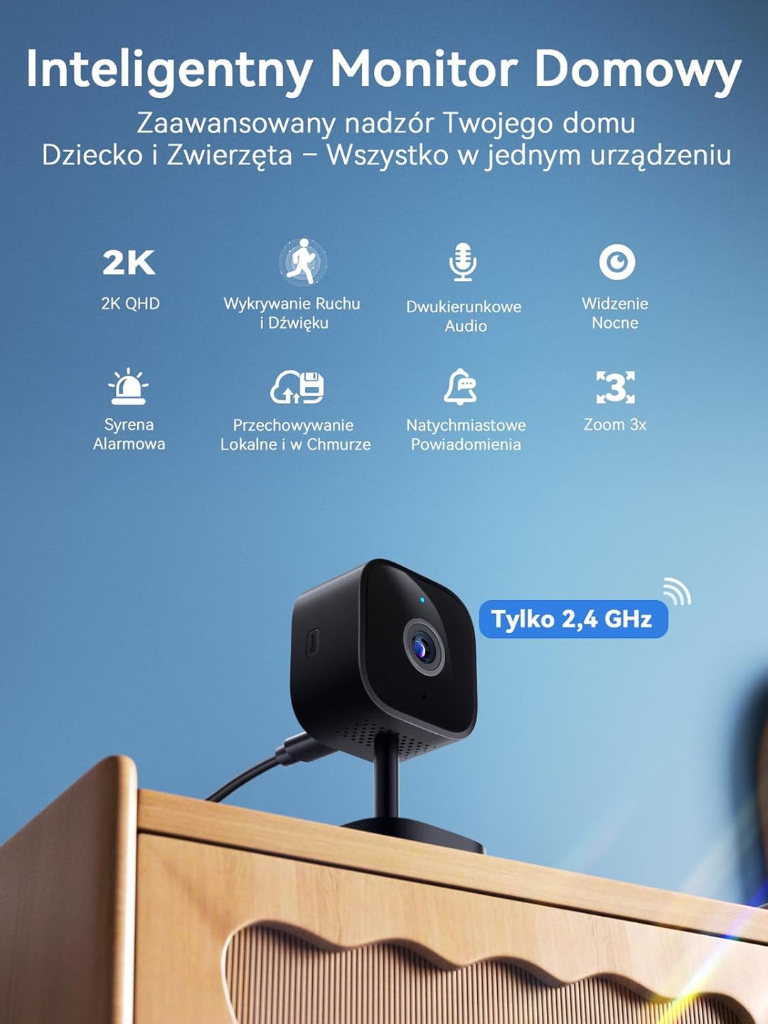 Outinput 2K Plug-in Überwachungskamera Innen, WLAN Indoor Kamera mit Nachtsicht, Hundekamera mit App