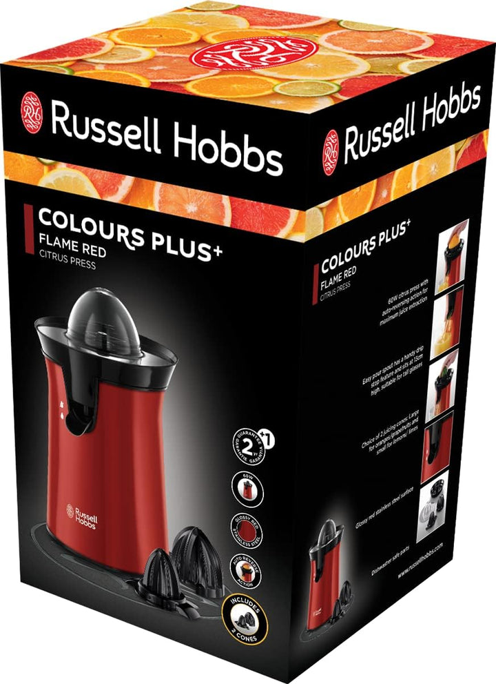 Russell Hobbs Orangenpresse & Zitruspresse elektrisch [links-& rechtsrotierend, 2 Presskegel für Zit