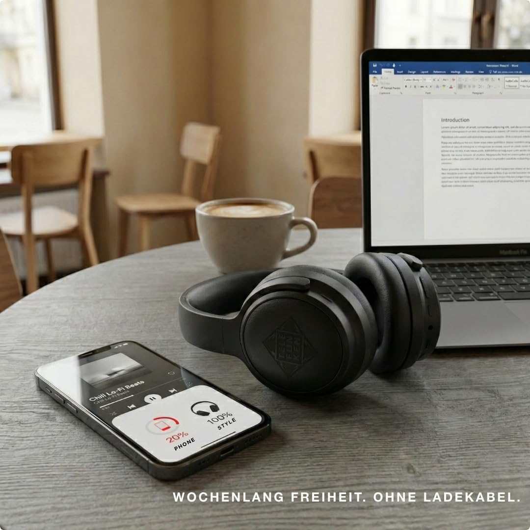 TELEFUNKEN ARCO Style Kopfhörer kabellos Bluetooth Over Ear mit Active Noise Cancelling (ANC) & Tran