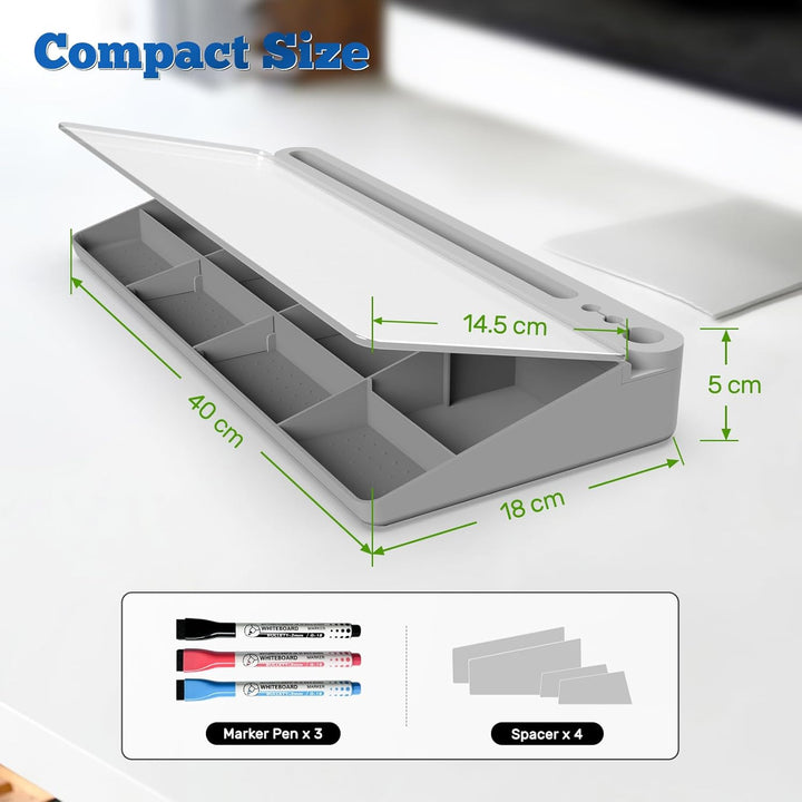 Schreibtisch Whiteboard aus Glas mit Stauraum, Trockenwisch Memoboard inkl. 3 Markern – Organizer er