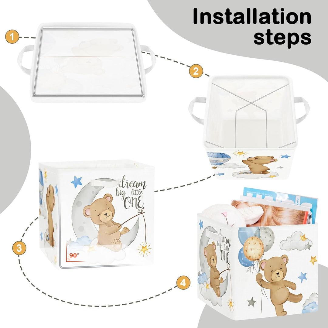 30cm Aufbewahrungsbox 3 Stück Schlafende Tiere Aufbewahrungskorb Kinder Falt Bär Sterne Ballon mit G