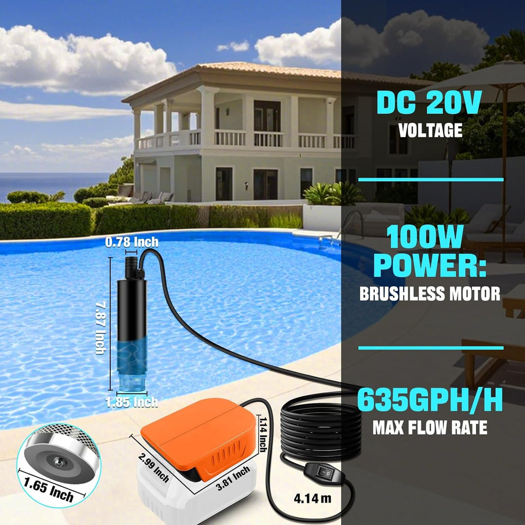 Tauchpumpe für Dewalt 20V/60V Akku, Mini-Wasserpumpe, Absaugpumpe,Poolpumpen für Keller,Pool,Gartenb