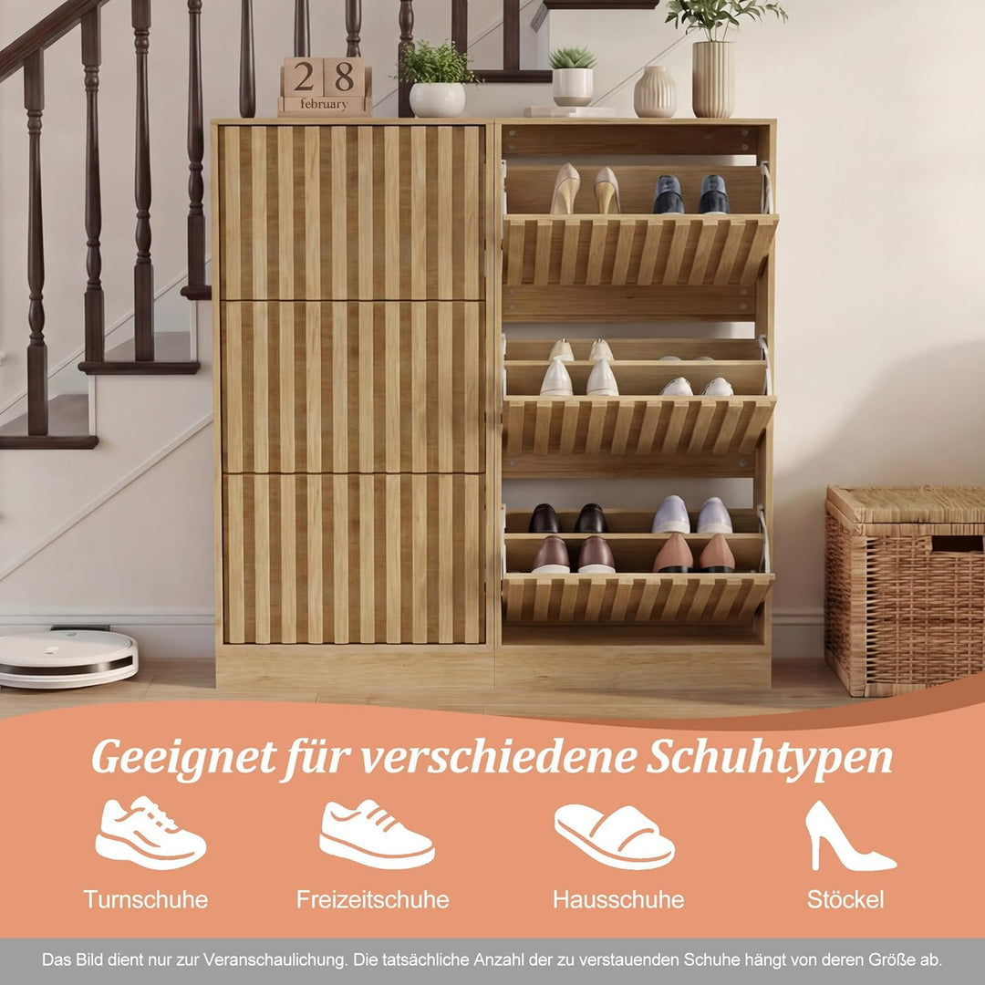 UEV Schuhschrank mit 3 Klappen, Schuhkipper Schuhkommode Schuhregal schmal für Flur mit Kippschutz/G
