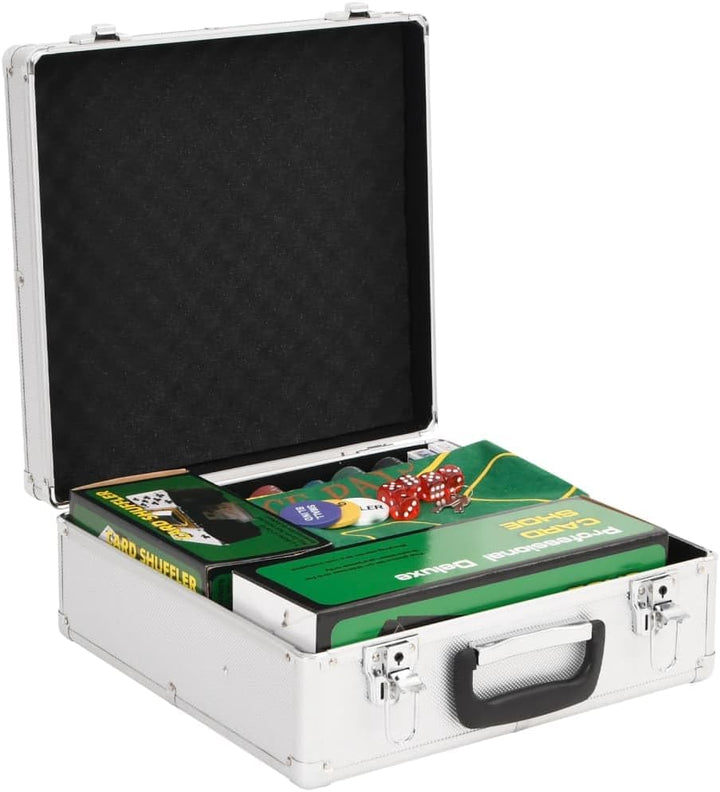 vidaXL Pokerchips Set 600 STK., Pokerkoffer mit Buttons Chips Würfeln, Pokerset Spielkarten Set mit
