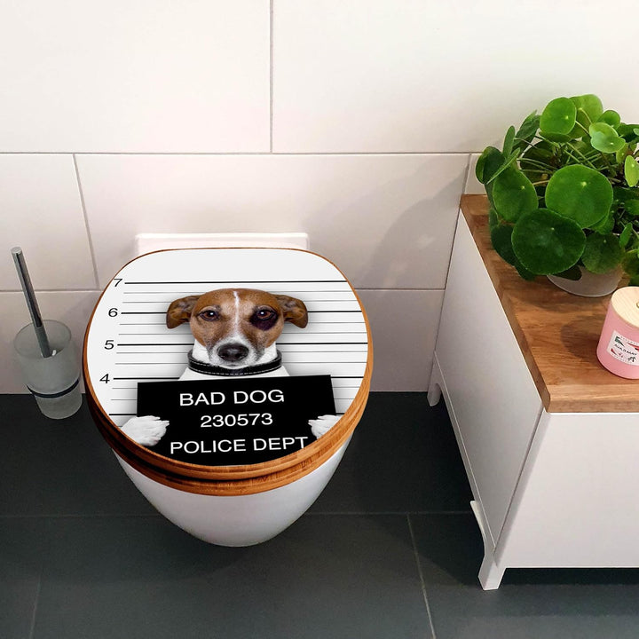 banjado® Design WC Sitz Bambus Absenkautomatik mit Motiv Bad Dog J. Russel/Toilettendeckel mit Absen