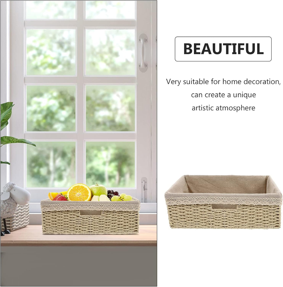 Cabilock Geflochtener Aufbewahrungskorb Eckig Beige Gewebter Regalkorb Gemüsekorb Obstkorb mit Liner