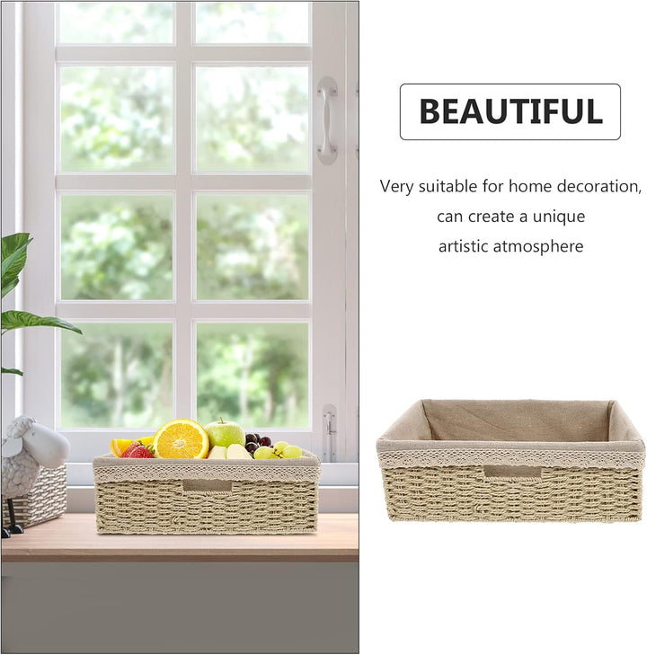 Cabilock Geflochtener Aufbewahrungskorb Eckig Beige Gewebter Regalkorb Gemüsekorb Obstkorb mit Liner