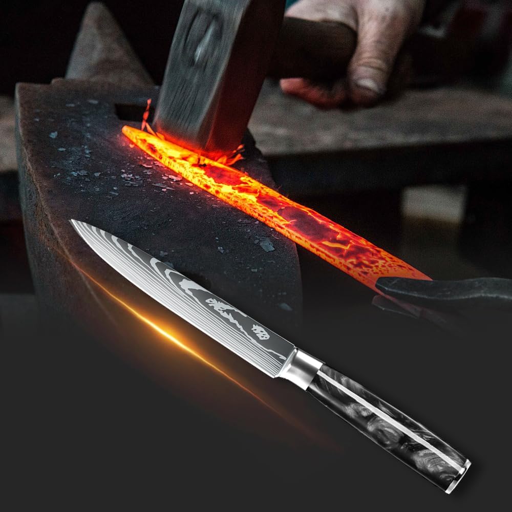 MDHAND 13cm Kochmesser Universalmesser Küchenmesser Scharfe aus Deutschem Edelstahl, Ergonomischer K
