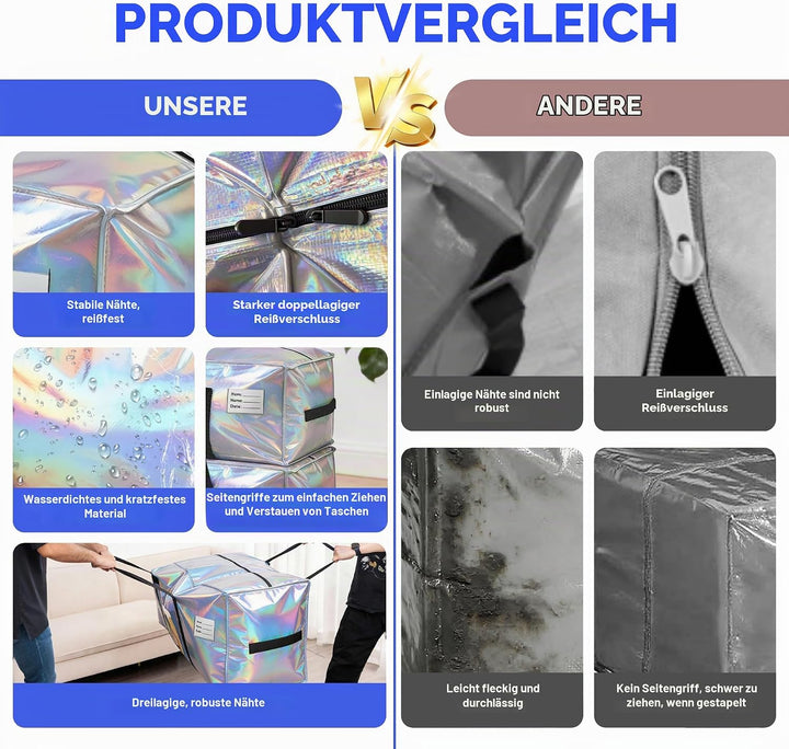 4pcs Grosse Aufbewahrungstasche 87L Heavy-Duty Umzugstaschen mit 8 Kärtchen, Faltbare Umzugskartons