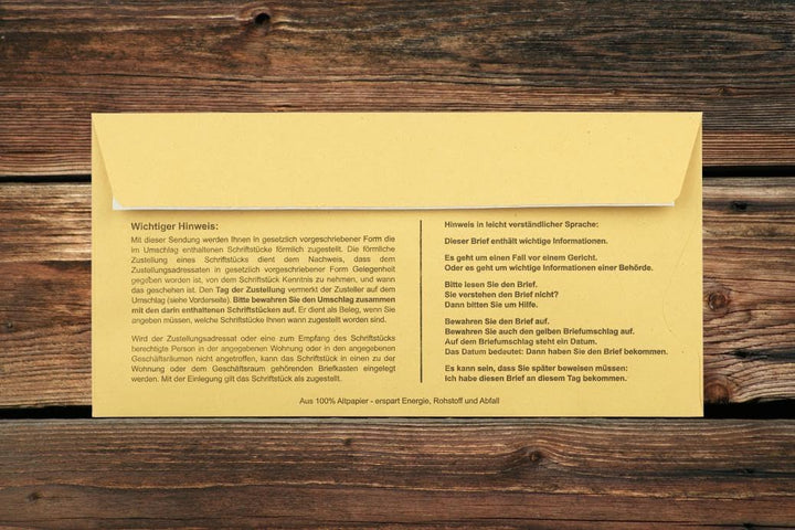 Innere Postzustellungs-hülle mit Einsteckschlitz für förmliche Zustellungen/DL mit Haftstreifen/Recy