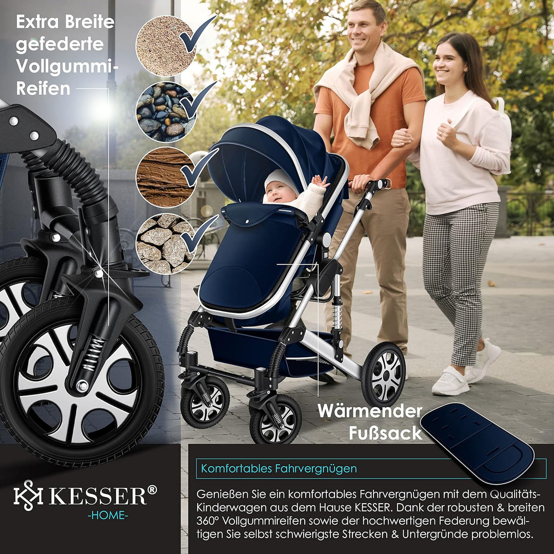 KESSER® Loops 3 in 1 Kinderwagen Kombikinderwagen Komplett-Set inkl. Babywanne & Buggy Sportsitz & A