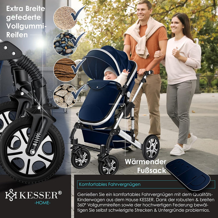 KESSER® Loops 3 in 1 Kinderwagen Kombikinderwagen Komplett-Set inkl. Babywanne & Buggy Sportsitz & A