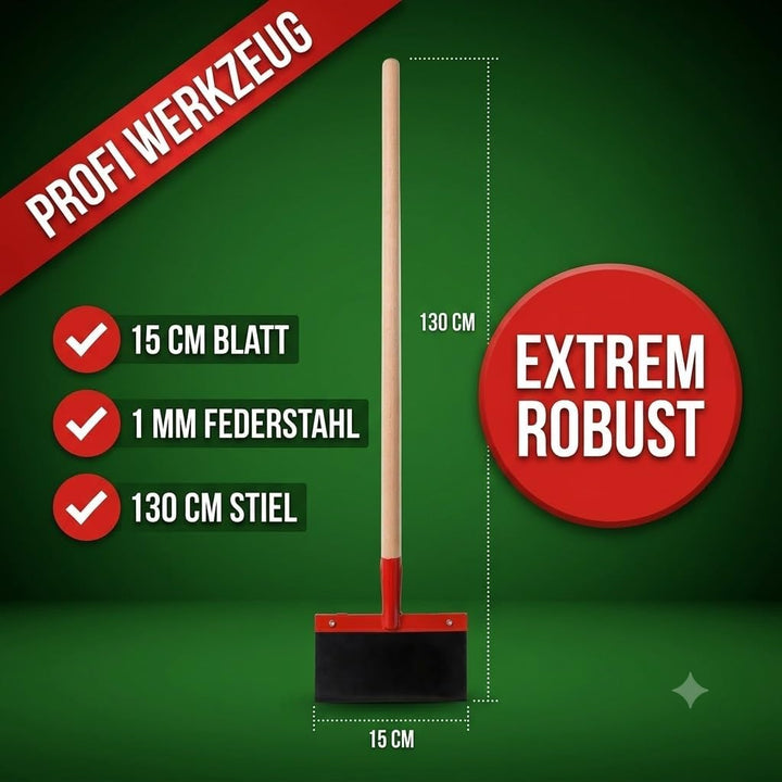 Stossscharre 15 cm mit Buchenholzstiel 130 cm | Federstahlblatt ohne Strebe 150 mm breit | Bodenscha