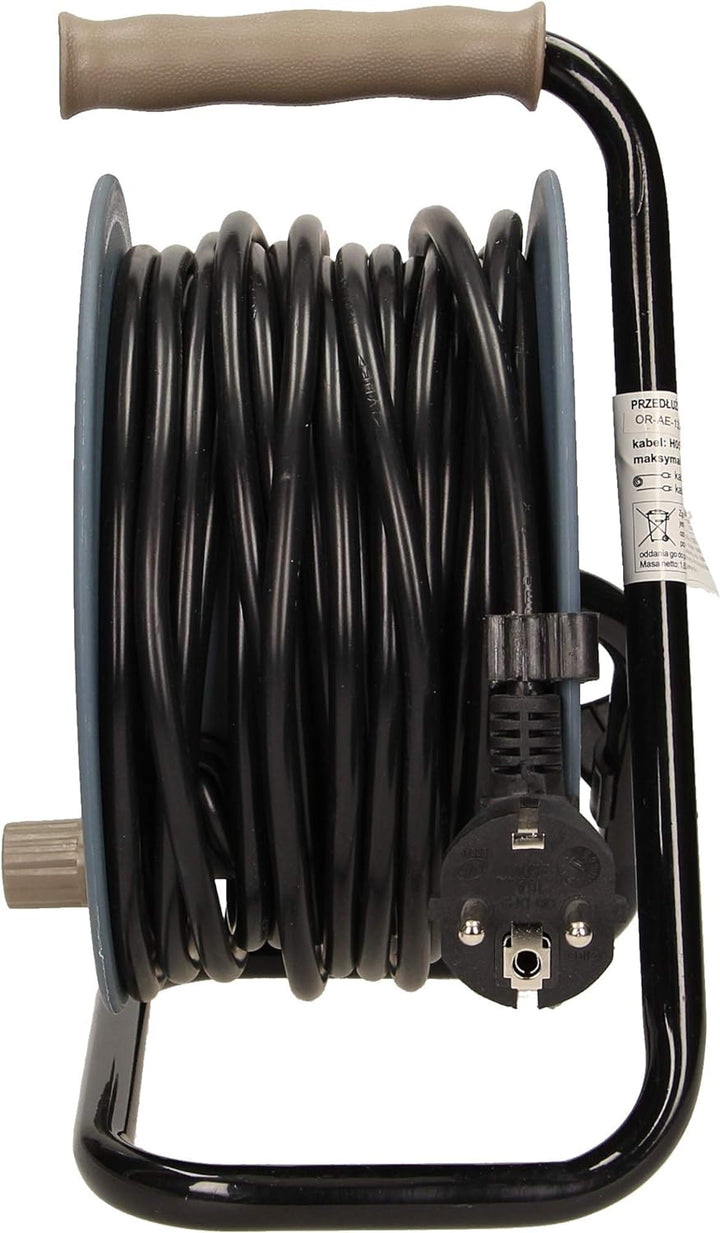 Orno AE-1339 Mini Kabeltrommel 15m mit 4 Steckdosen, Metallständer und Thermoschutz || 2300W / 10A,