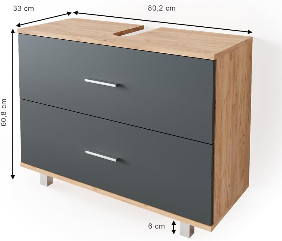 VICCO Waschbeckenunterschrank Ilias Schublade Unterschrank Badezimmer