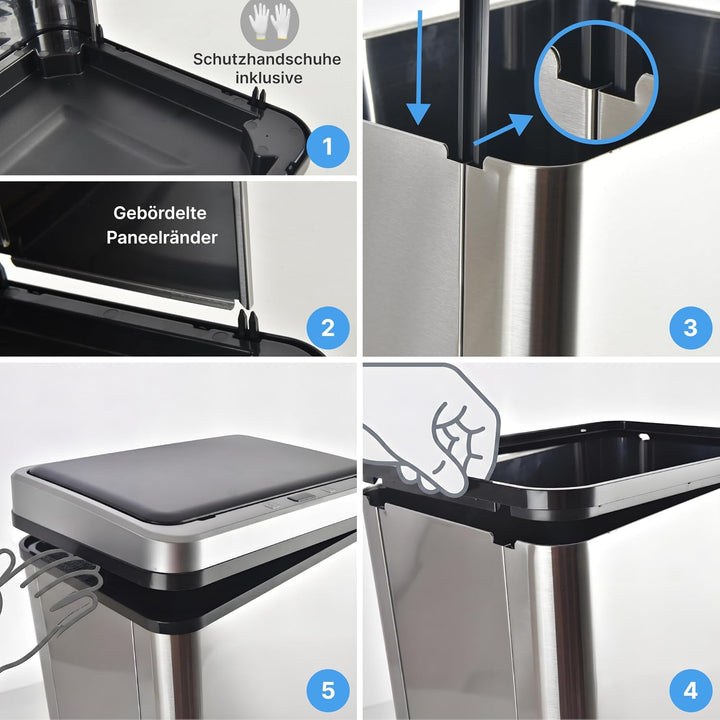 Sensor Mülleimer 50L – Automatischer Abfalleimer Küche mit Deckel, Edelstahl, geruchsarm, leise, für