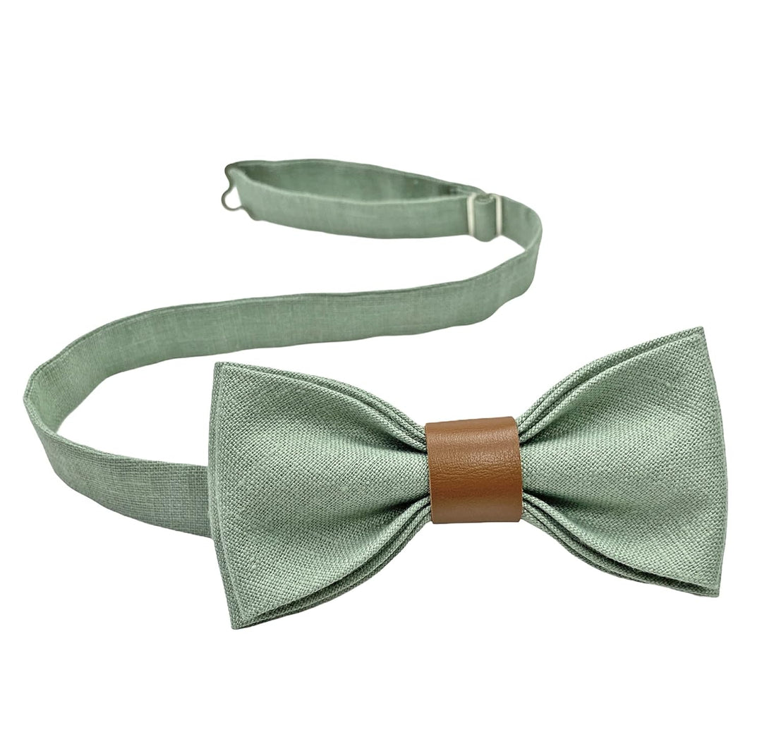 LINILI Leinen Accessoires SET: Fliege, Hosenträger, Einstecktuch, Manschettenknöpfe- Fliege Bereits