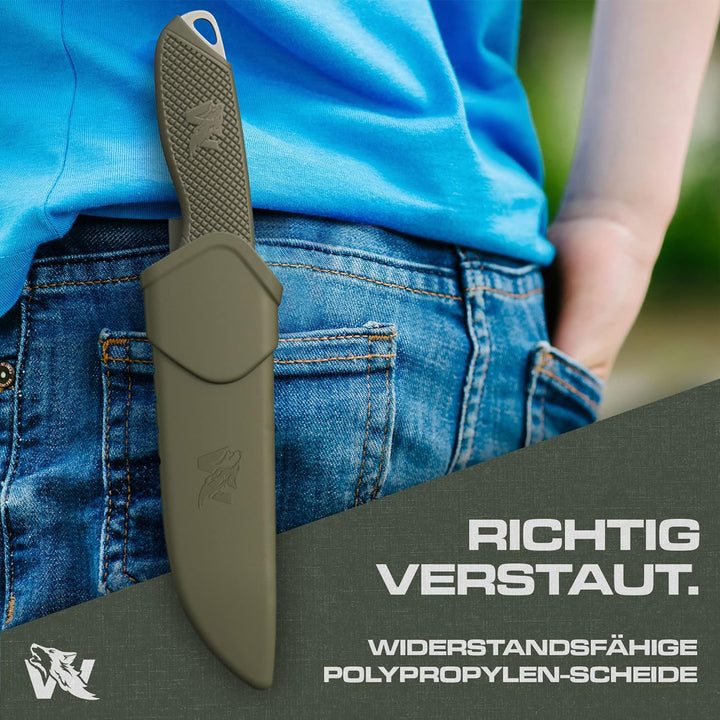 ODENWOLF W-KIDS – Schnitzmesser für Kinder mit süssem Kindermesser-Führerschein – Outdoor Messer Set