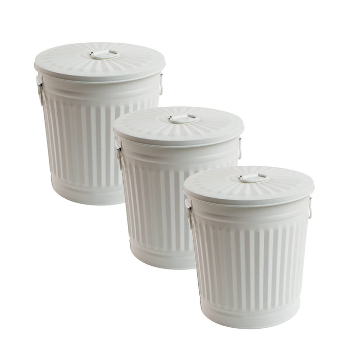 Jinfa 3 Sets Retrodesign Mülleimer mit Deckel | Cremeweiss | Ø 36 cm, Höhe 36,5 cm, 35 Liter 3 Stück
