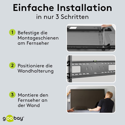 Goobay Feste Pro TV-Wandhalterung (XL), 43–100 Zoll Fernseher – max. 75 kg – einfache und sichere Mo