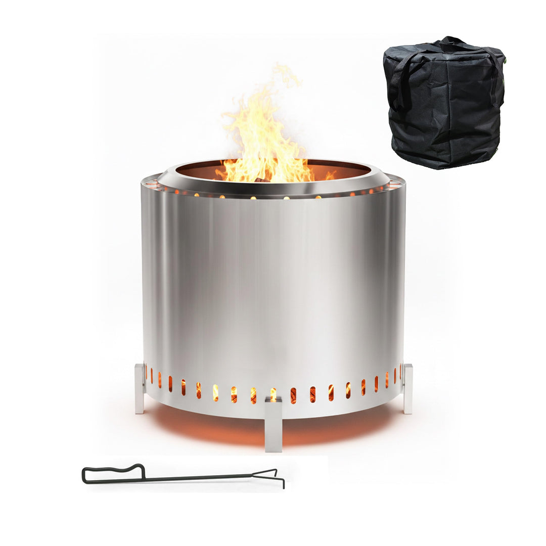 Relaxdays Feuerschale ohne Rauch, Edelstahl, HxD 45 x 49 cm, Standfuss &amp; Aschebehälter, rauchfreie F