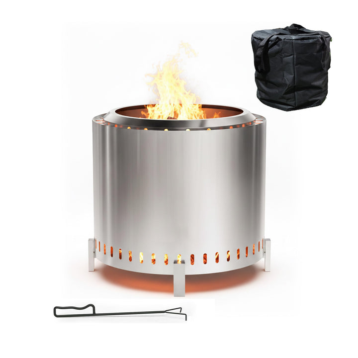 Relaxdays Feuerschale ohne Rauch, Edelstahl, HxD 45 x 49 cm, Standfuss &amp; Aschebehälter, rauchfreie F