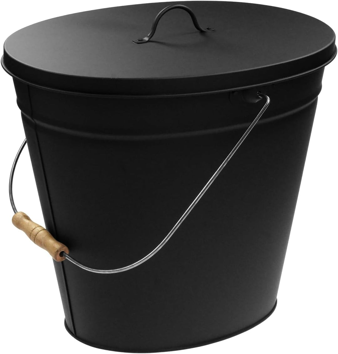 raik Ascheeimer Werner schwarz 24 l verzinkter Stahleimer mit Deckel und Holzgriff zum sicheren Tran