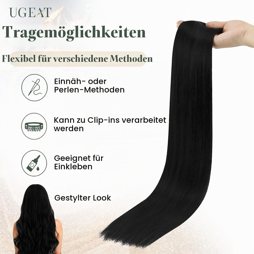 Ugeat Tressen Extensions Echthaar Schwarz 