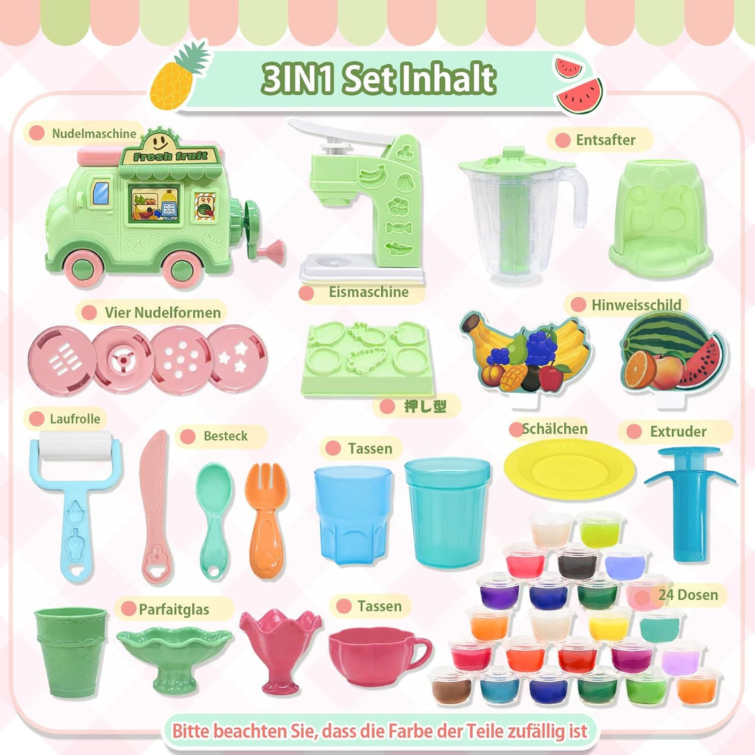 VBACALA KneteSet,Kinderknete Kitchen Creative Knete Eismaschine+Nudelmaschine+Smoothie Mixer Maschin