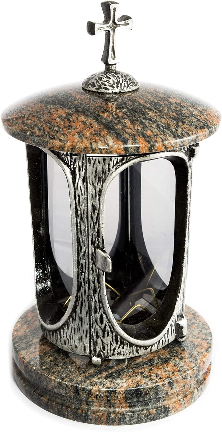 Stilvolle Grablaterne Anthrazit mit Kreuz Granit Gneis Barap Halmstad Höhe 27 cm/Ø 15 cm Grableuchte