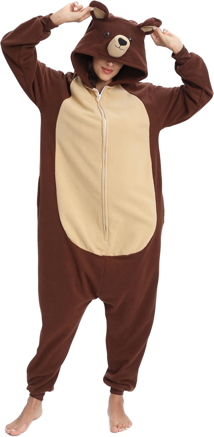 LABULA Onesie Tier Erwachsene Unisex Tieroutfit Cosplay Pyjamas Karneval kostüm S Braunbär, S Braunb