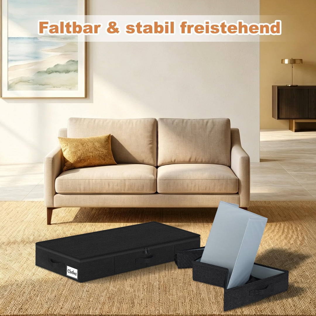 Unterbett Aufbewahrungsbox mit Deckel 12cm hoch, 2 Stück Faltbar Unterbettkommode, Waschbar Kleidera