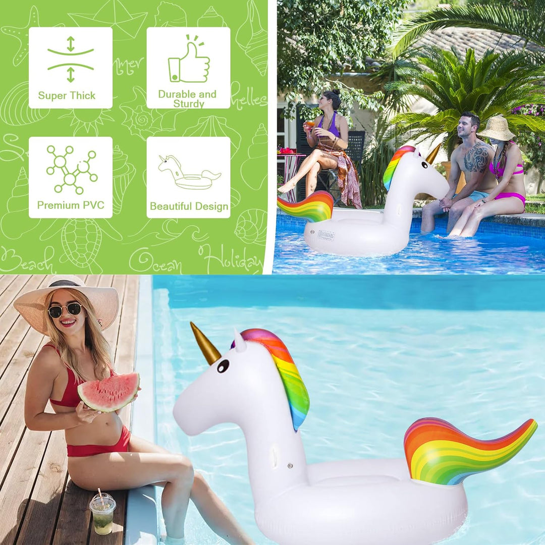190x92cm Einhorn Schwimmring Erwachsene, Schwimmreifen Einhorn aufblasbare mit Glitzer, Schwimmtier