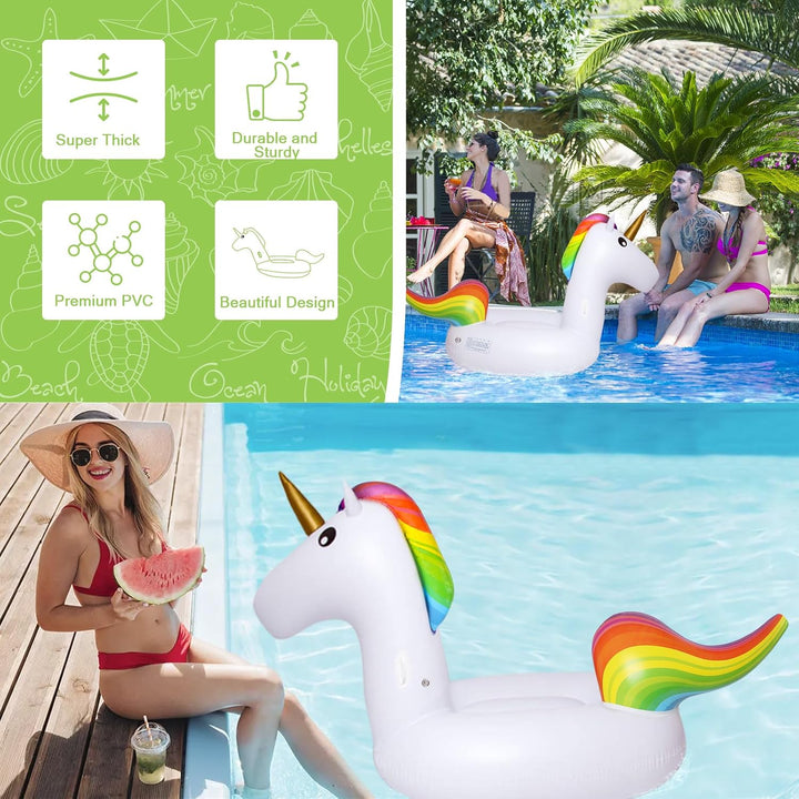 190x92cm Einhorn Schwimmring Erwachsene, Schwimmreifen Einhorn aufblasbare mit Glitzer, Schwimmtier
