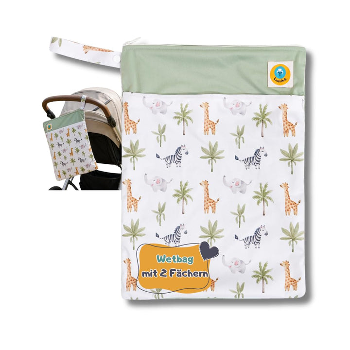 Lumina doppel Wetbag/Nasstasche mit 2 Fächern hochwertiger Zipper: Afrika Animals, Afrika Animals