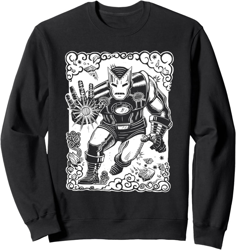 Marvel Iron Man Blast Linocut Black Sweatshirt