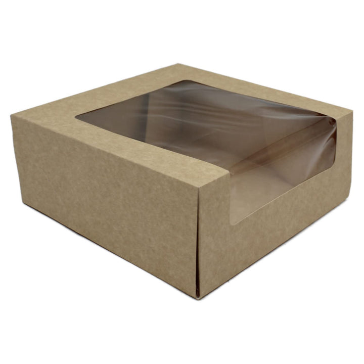 BAMI Tortenkarton | Kuchenkarton | Konditorkarton | Tortenbox | Vollpappe, braun mit Sichtfensterdec