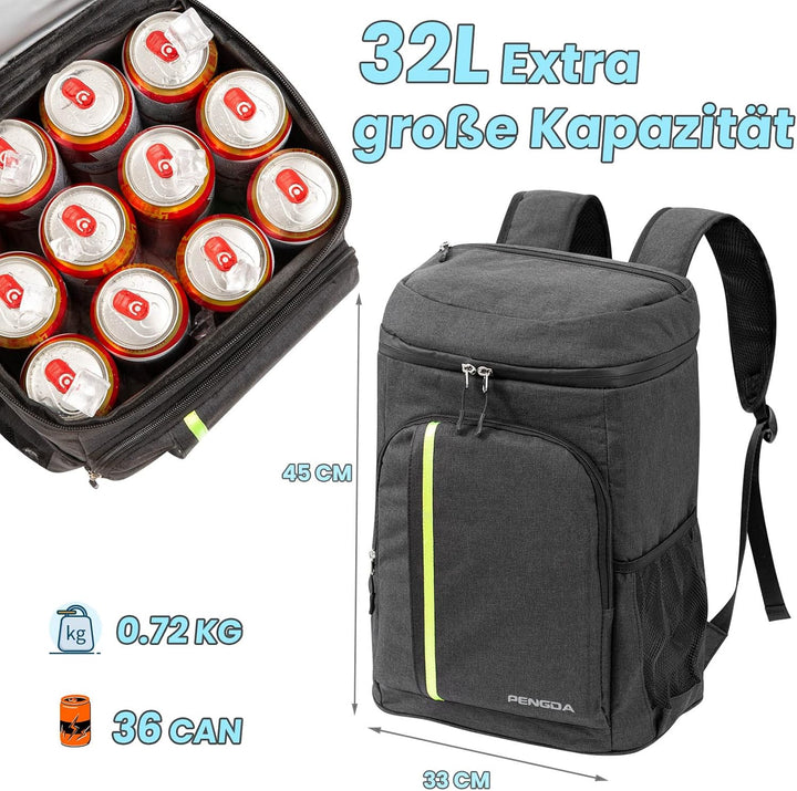 PengDa 32 L Kühl Rucksack Kühltasche - Gross Isoliert Kühlrucksack Wasserdichten Ultraleicht Rucksäc