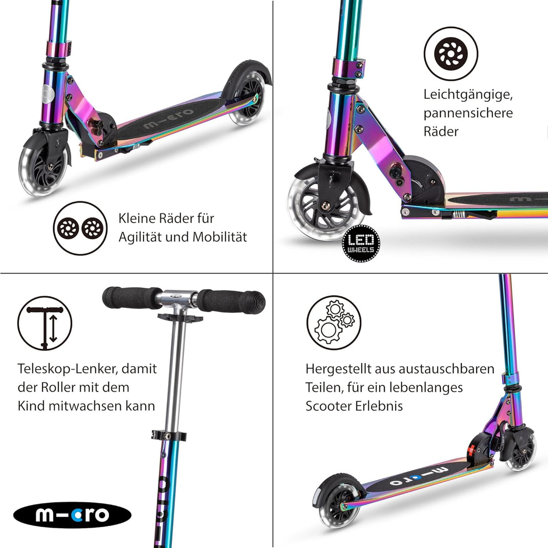 micro™ Sprite LED Kinder Kinderscooter | Cityroller mit LED-Rollen | klappbar und Lenker höhenverste