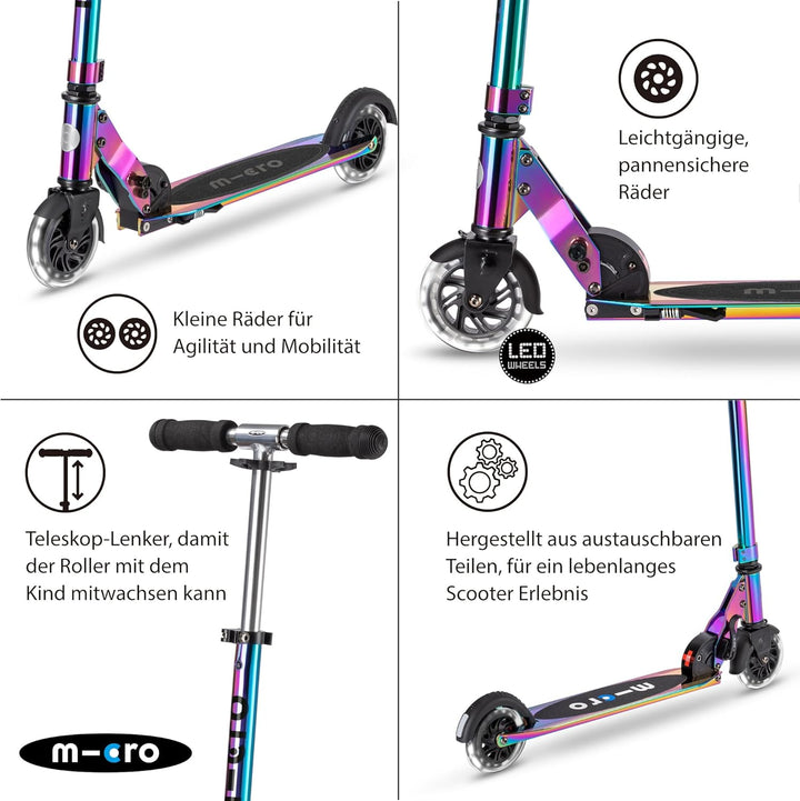 micro™ Sprite LED Kinder Kinderscooter | Cityroller mit LED-Rollen | klappbar und Lenker höhenverste