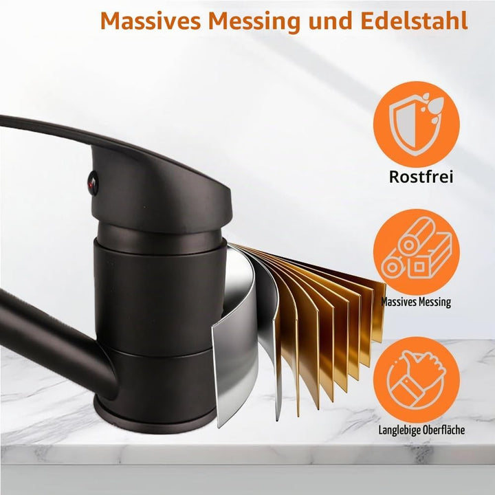 Küchenarmatur Wasserhahn Küche Schwarz mit Einhebelmischer Schwarz Schwarz (Neues Upgrade), Schwarz