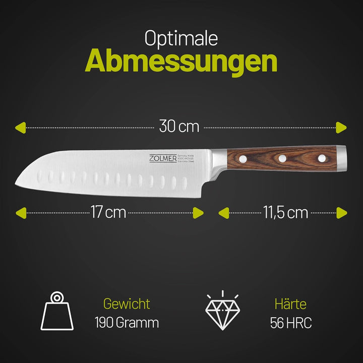 Zolmer® Santoku Messer - Extra scharfes Küchenmesser - Allzweck Messer mit komfortablem Griff aus Pa
