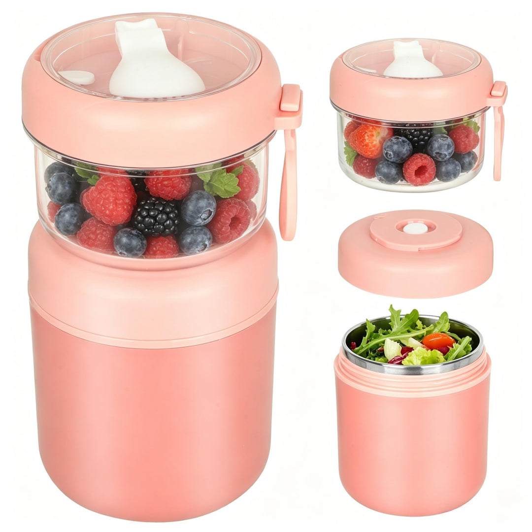 Edelstahl Müslibecher to Go,2-In-1 Joghurtbecher 530ml+330ml Tragbarer Auslaufsicherer, Joghurtbeche