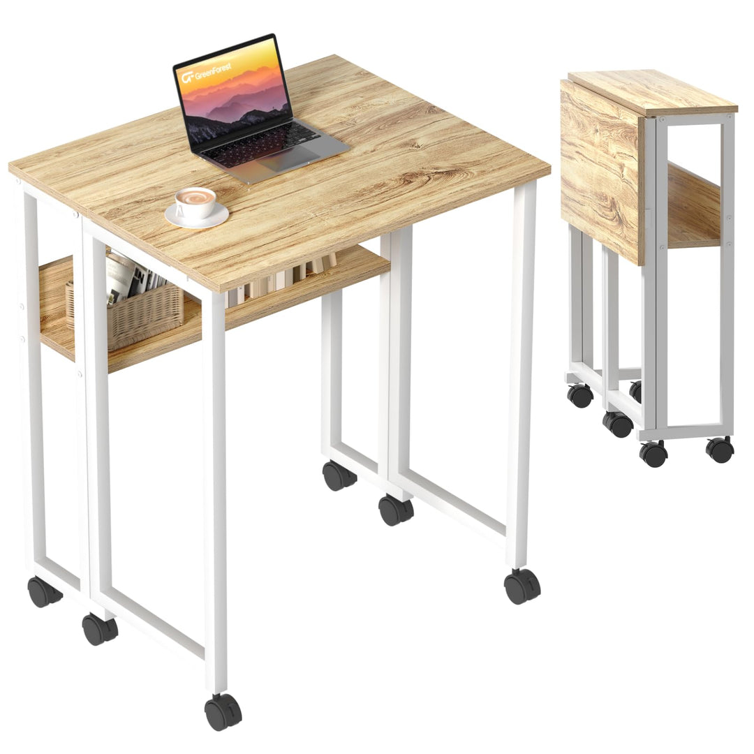 GreenForest Kleiner Schreibtisch Klappbar, 80 cm Klappschreibtisch mit Rollen, Einfache Montage Klap