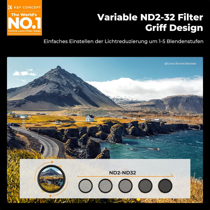 K&F Concept Nano-X PRO ND Filter 72mm Variabler Graufilter ND2-32 (1-5 Stop) Neutral Graufilter, 72m