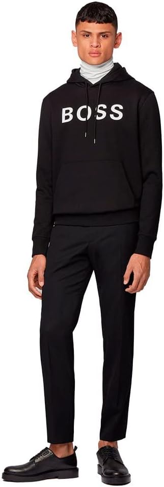 BOSS Herren Seeger 26 BB Kapuzenpullover aus merzerisierter Baumwolle mit gummiertem Logo-Print