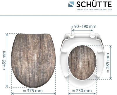 SCHÜTTE WC-Sitz Duroplast OLD WOOD, Toilettensitz mit Absenkautomatik und Schnellverschluss für die