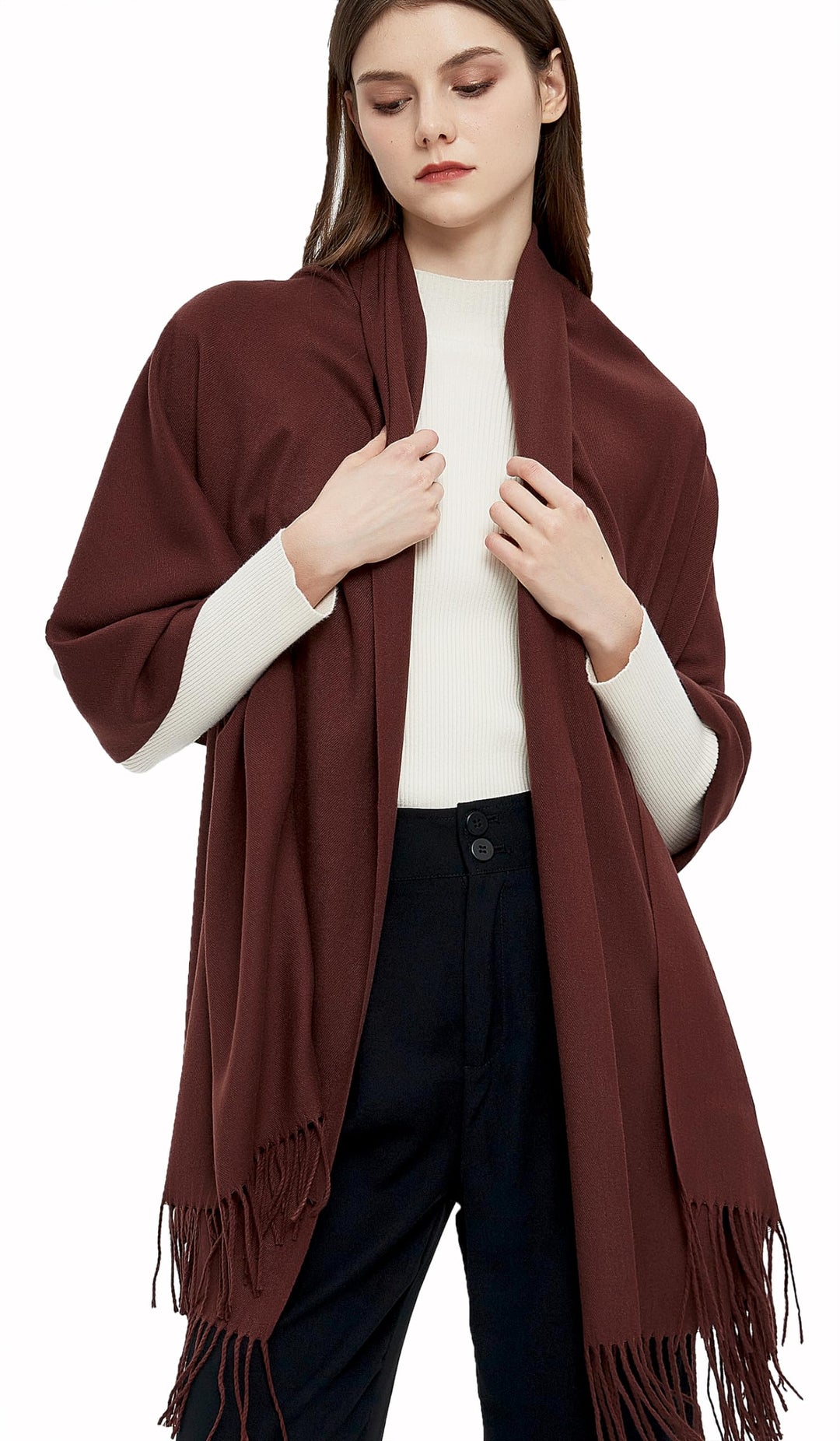 Pashmina Schals und Wraps Schals für Damen Hochzeit Party Winter Warme Lange Solid Color Braun, Brau