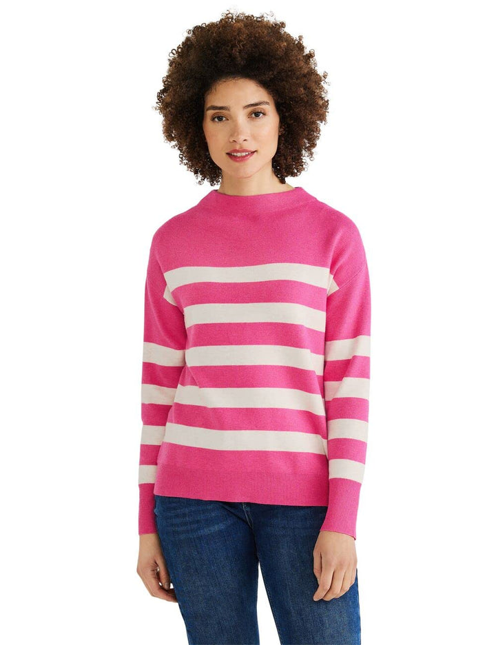 Street One Damen Strickpullover Gestreift 38 Berry Rose Melange, 38 Berry Rose Melange
